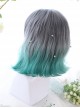 Summer Series Gray Gradient Green Irregular Micro Roll Lolita Wigs