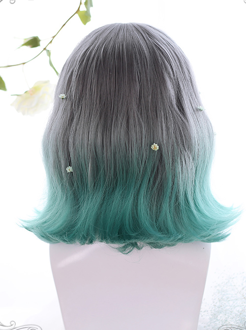 Summer Series Gray Gradient Green Irregular Micro Roll Lolita Wigs