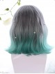 Summer Series Gray Gradient Green Irregular Micro Roll Lolita Wigs