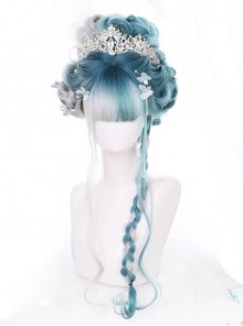 Mint Color And Gray Natural Gradient Long Curly Hair Classic Lolita Wigs