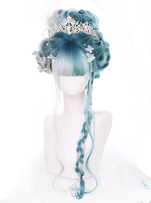 Mint Color And Gray Natural Gradient Long Curly Hair Classic Lolita Wigs