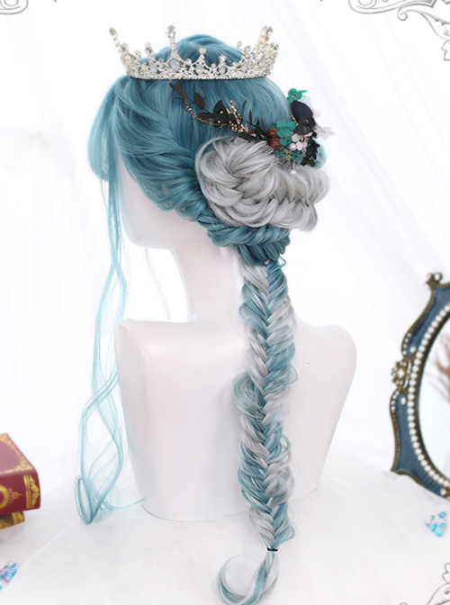 Mint Color And Gray Natural Gradient Long Curly Hair Classic Lolita Wigs