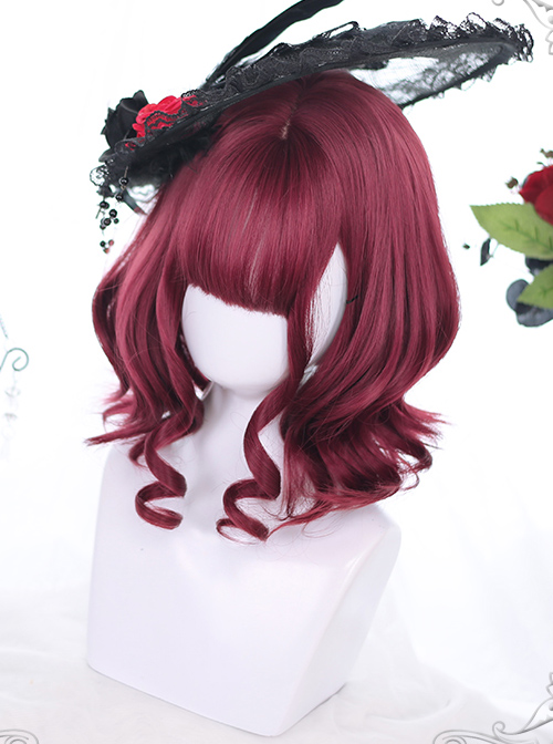 Mysterious Dark Red Short Curly Hair Gothic Lolita Wigs