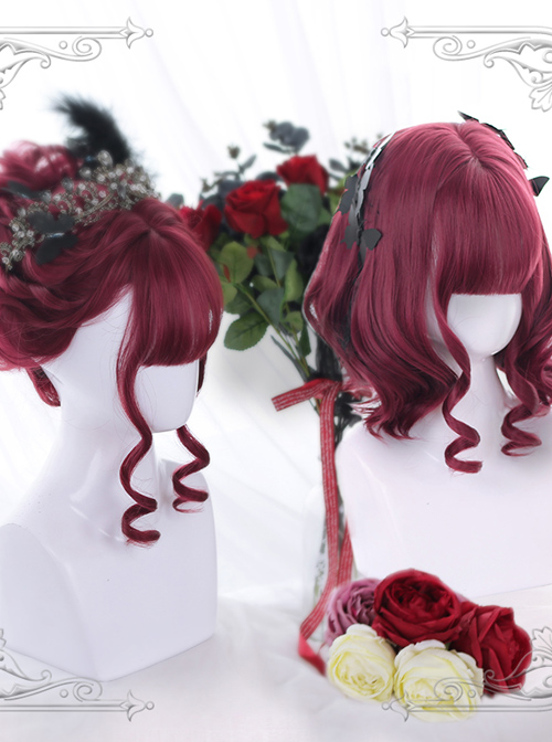Mysterious Dark Red Short Curly Hair Gothic Lolita Wigs