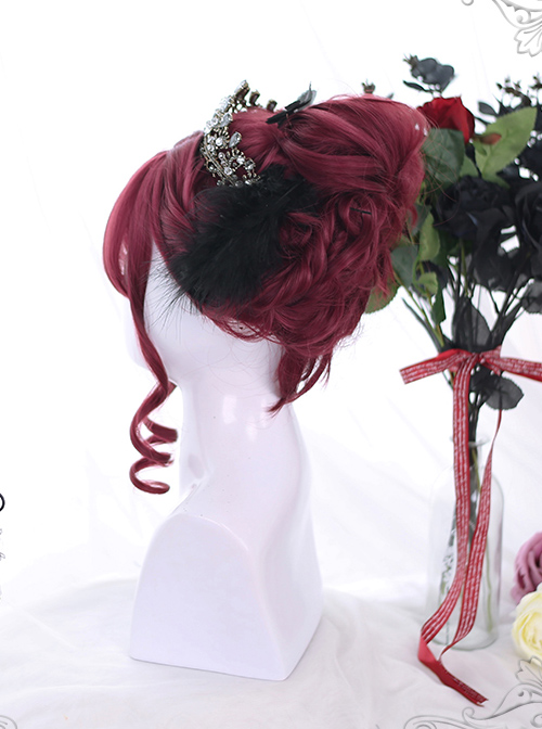 Mysterious Dark Red Short Curly Hair Gothic Lolita Wigs