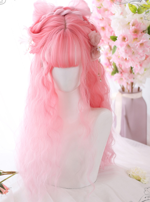 Cherry Blossom Wine Series Pink Gradient Long Curly Hair Sweet Lolita Wigs