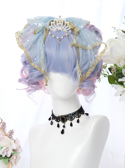 Harajuku Style Tea Party Purple Pink Gradient Short Curly Hair Sweet Lolita Wig