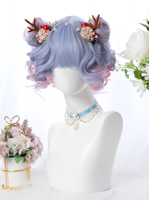 Harajuku Style Tea Party Purple Pink Gradient Short Curly Hair Sweet Lolita Wig