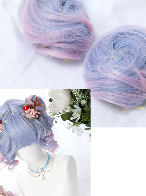 Harajuku Style Tea Party Purple Pink Gradient Short Curly Hair Sweet Lolita Wig