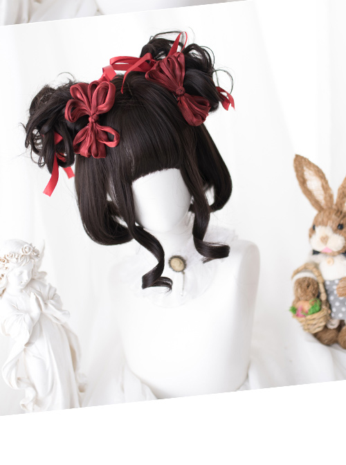 Brown-black Double Ponytail Curly Hair Sweet Lolita Wigs