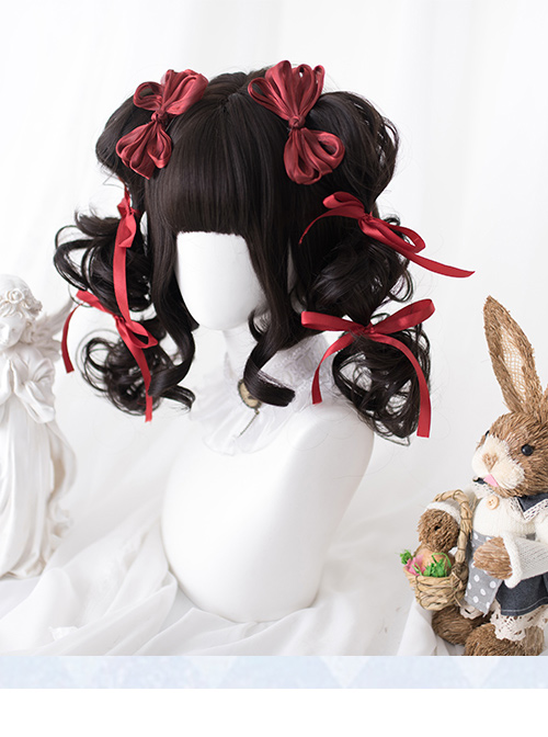 Brown-black Double Ponytail Curly Hair Sweet Lolita Wigs