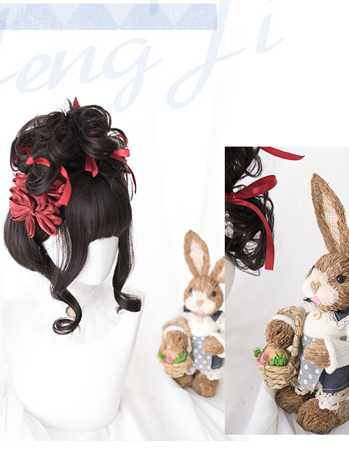 Brown-black Double Ponytail Curly Hair Sweet Lolita Wigs