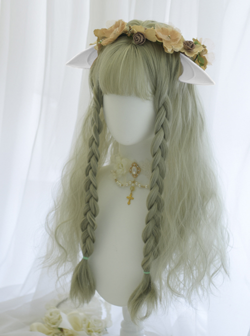 Tea Elves Gray Green Long Curly Hair Classic Lolita Wigs