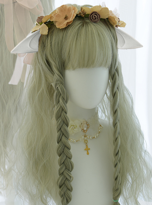 Tea Elves Gray Green Long Curly Hair Classic Lolita Wigs