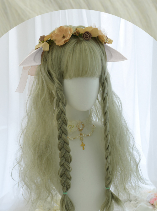 Tea Elves Gray Green Long Curly Hair Classic Lolita Wigs