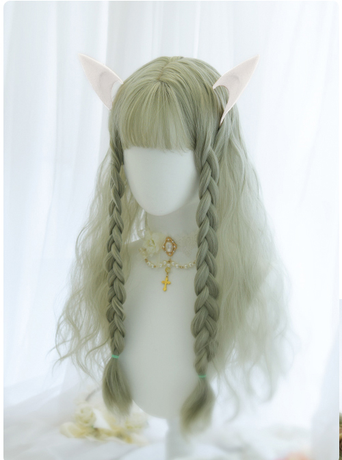 Tea Elves Gray Green Long Curly Hair Classic Lolita Wigs