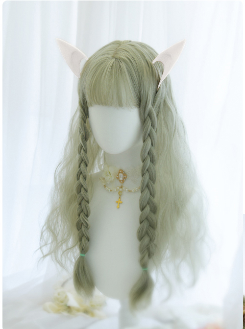 Tea Elves Gray Green Long Curly Hair Classic Lolita Wigs