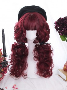 Dark Red Wool-curl Small Curly Hair Classic Lolita Wigs