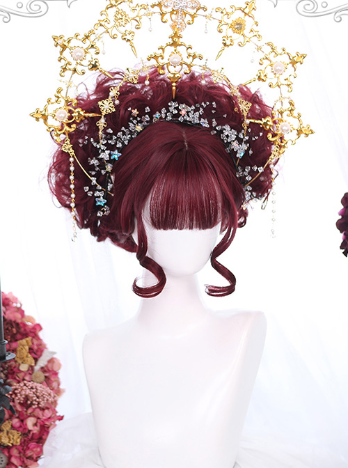 Dark Red Wool-curl Small Curly Hair Classic Lolita Wigs