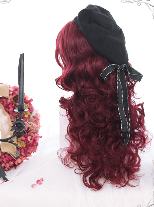 Dark Red Wool-curl Small Curly Hair Classic Lolita Wigs