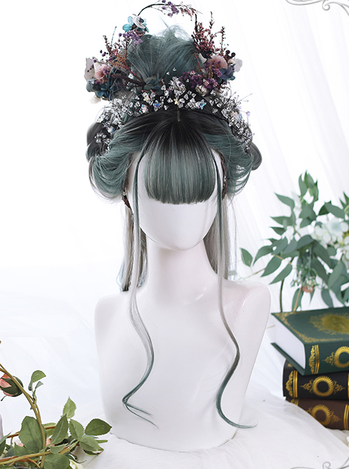 Gray Green Gradient Long Curly Hair Classic Lolita Wigs