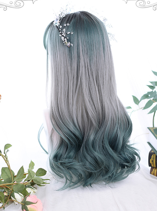 Gray Green Gradient Long Curly Hair Classic Lolita Wigs