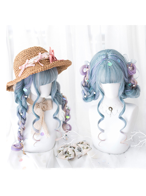 Blue Purple Mix Gradient Long Curly Hair Classic Lolita Wigs