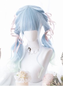 Sky Blue Gradient Long Curly Hair Classic Lolita Wigs