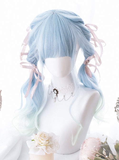 Sky Blue Gradient Long Curly Hair Classic Lolita Wigs