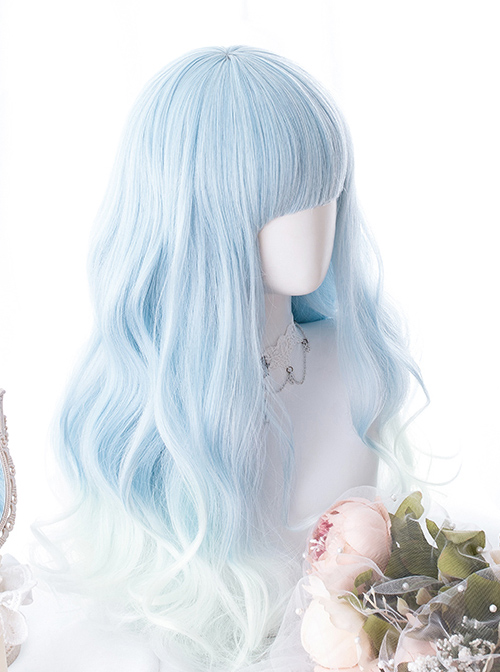 Sky Blue Gradient Long Curly Hair Classic Lolita Wigs