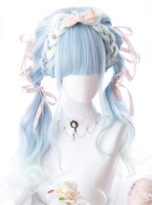 Sky Blue Gradient Long Curly Hair Classic Lolita Wigs