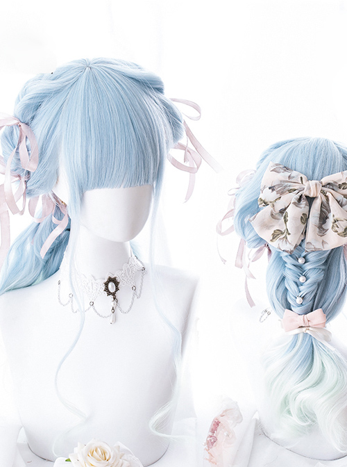 Sky Blue Gradient Long Curly Hair Classic Lolita Wigs