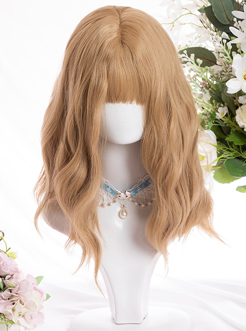 Vitality Cute Brown Tiny Noodle Curl Medium Length Curly Hair Classic Lolita Wigs