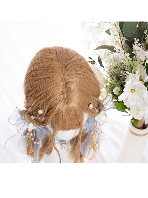 Vitality Cute Brown Tiny Noodle Curl Medium Length Curly Hair Classic Lolita Wigs