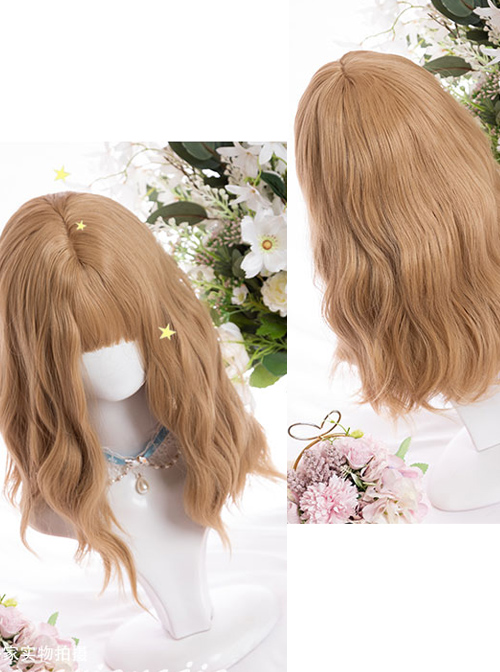 Vitality Cute Brown Tiny Noodle Curl Medium Length Curly Hair Classic Lolita Wigs