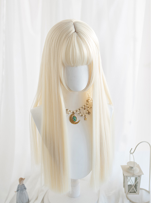 Milk White Long Straight Hair Classic Lolita Wigs