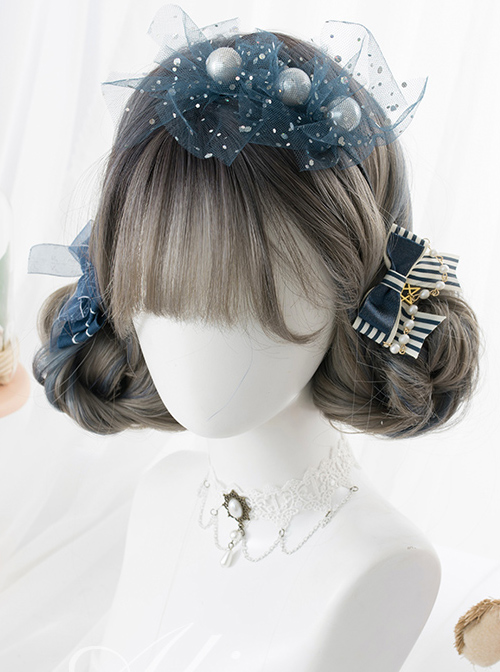 Gray Highlights Blue Gradient Long Curly Hair Classic Lolita Wigs