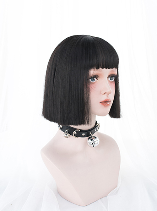 Natural Black Short Straight Hair Harajuku Gothic Lolita Wigs
