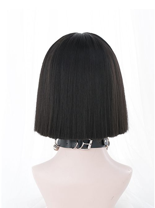 Natural Black Short Straight Hair Harajuku Gothic Lolita Wigs