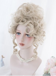 Golden High Coiled Long Curly Hair Tea Party Style Rococo Lolita Wigs
