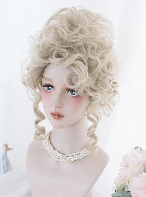 Golden High Coiled Long Curly Hair Tea Party Style Rococo Lolita Wigs