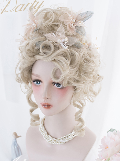 Golden High Coiled Long Curly Hair Tea Party Style Rococo Lolita Wigs