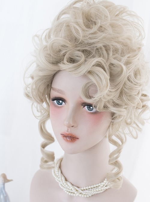 Golden High Coiled Long Curly Hair Tea Party Style Rococo Lolita Wigs