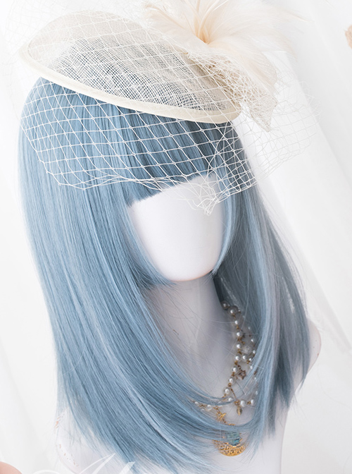 Harajuku Blue Medium Length Straight Hair Classic Lolita Wigs