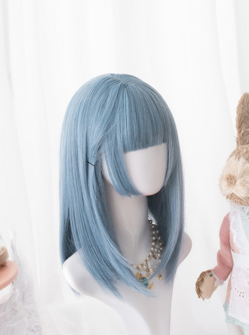 Harajuku Blue Medium Length Straight Hair Classic Lolita Wigs