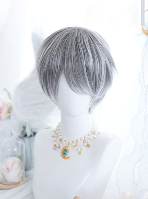 Frost Gray Mixed Short Hair Classic Prince Lolita Wigs