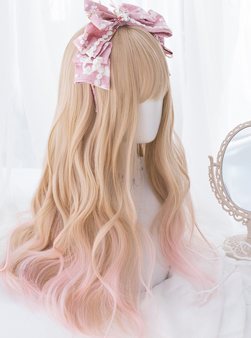 Orange-apricot Gradient Light Pink Sweet Lolita Long Curly Wigs