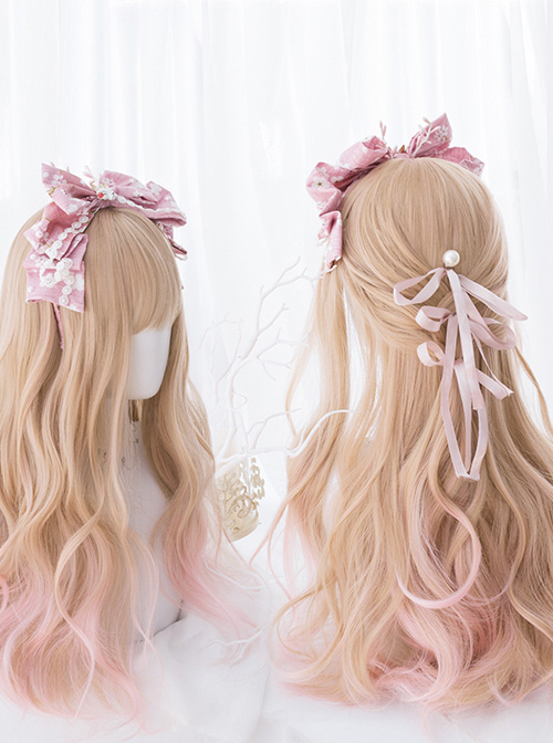 Orange-apricot Gradient Light Pink Sweet Lolita Long Curly Wigs