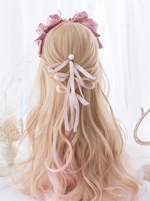 Orange-apricot Gradient Light Pink Sweet Lolita Long Curly Wigs