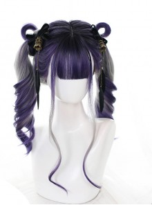 Grape Soda Series Purple Gray Gradient Gothic Lolita Long Curly Wigs